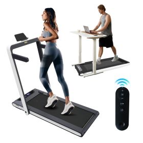 2 in 1 Under Desk Treadmill, 2.5HP Folding Electric Treadmill Walking Jogging Machine for Home Office with Remote Control, White