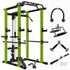 Green Multi-functional Power Cage, Home Adjustable Pullup Squat Rack 1000Lbs Capacity Comprehensive Fitness Barbell Rack