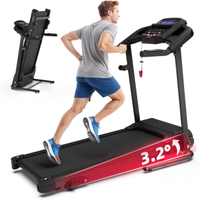 Compact Folding Treadmill for Home - 2.5HP Quiet Brushless Motor, 3-Level Incline, 7.5 MPH, Shock Absorption, Space-Saving Design for Running