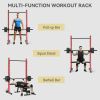 Squat Rack with Pull Up Bar and Barbell Bar Adjustable Bench Press Multi-Function Weight Lifting Half Rack, Red