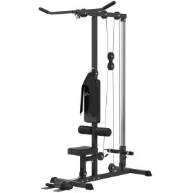 Lat Pull Down Machine, High / Low Pulley Machine with Adjustable Seat and Flip-Up Footplate, Black (Option: Black-2000x345x150 mm)