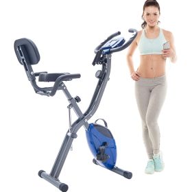 Folding Exercise Bike, Fitness Upright and Recumbent X-Bike with 16-Level Adjustable Resistance, Arm Bands and Backrest (Option: Blue)