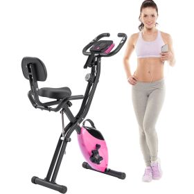 Folding Exercise Bike, Fitness Upright and Recumbent X-Bike with 16-Level Adjustable Resistance, Arm Bands and Backrest (Option: Pink)
