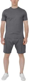 Men's Pure Color Casual Suits Loose Version Sport Suits Short Sleeve T-Shirt + Shorts Two Sets (Color: Dark gray-S)