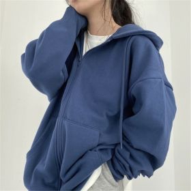 Letter Print Hoodies Women Autumn Harajuku Hip Hop Zip Up Hooded Sweatshirts Fashion Punk Sports Jacket Streetwear Y2K Clothes (Color: EA00513-Blue, size: XL)