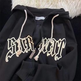Letter Print Hoodies Women Autumn Harajuku Hip Hop Zip Up Hooded Sweatshirts Fashion Punk Sports Jacket Streetwear Y2K Clothes (Color: Preto, size: 2XL)