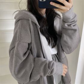 Letter Print Hoodies Women Autumn Harajuku Hip Hop Zip Up Hooded Sweatshirts Fashion Punk Sports Jacket Streetwear Y2K Clothes (Color: EA00513-Grey, size: S)