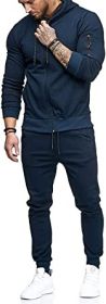 Mens 2 Piece Tracksuit Zipper Hoodie Pants Athletic Tracksuits Casual Hooded Outdoor Sport Suits (Color: Navy blue, size: XL)
