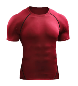 Compression T Shirt Men Sportswear Running T-shirt Dry Sport Tops (Color: Red, size: XXL)