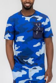 Weiv Full Camo Short Sleeve TShirt (Color: Blue, size: S)