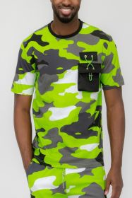 Weiv Full Camo Short Sleeve TShirt (Color: LIME, size: M)