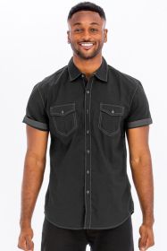 Weiv Outline Stitch Short Sleeve Shirt (Color: Black, size: M)