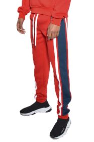 SOLID WITH THREE STRIPE PULLOVER HOODIE (Color: RED WHITE, size: L)