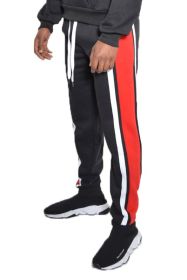 SOLID WITH THREE STRIPE PULLOVER HOODIE (Color: BLACK RED, size: XL)