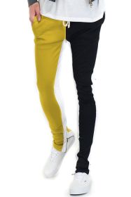 TWO TONE COLOR BLOCK TRACK PANT JOGGER (Color: YELLOW BLACK, size: M)
