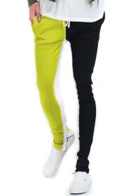 TWO TONE COLOR BLOCK TRACK PANT JOGGER (Color: LIME/BLACK, size: 3XL)
