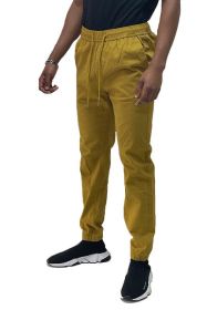 Weiv Mens Solid Stretch Cargo Jogger (Color: MUSTARD, size: L)