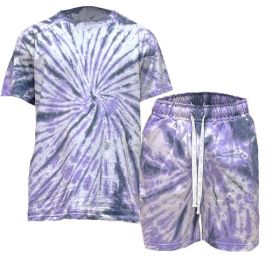 Tye Dye Shirt and Short Set (Color: Purple, size: M)