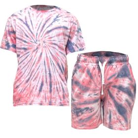 Tye Dye Shirt and Short Set (Color: Red, size: S)