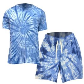 Tye Dye Shirt and Short Set (Color: LIGHT BLUE, size: L)
