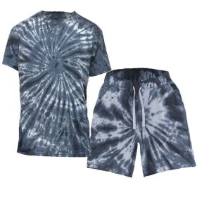 Tye Dye Shirt and Short Set (Color: Black, size: 2XL)