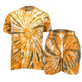 Tye Dye Shirt and Short Set (Color: Gold, size: 2XL)