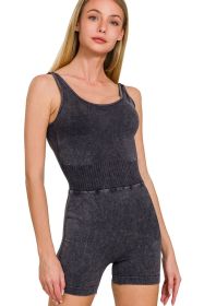 Zenana Washed Sports Romper With Removable Bra Pad (Color: Black, size: L/XL)
