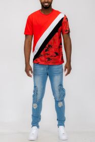 SHORT SLEEVE CAMO COLOR BLOCK TSHIRT (Color: Red, size: 2XL)