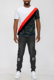 SHORT SLEEVE CAMO COLOR BLOCK TSHIRT (Color: White, size: 2XL)