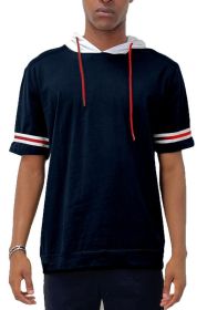 SHORT SLEEVE HOODED SHIRT (Color: NAVY, size: M)