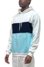 COLOR BLOCK PULLOVER HOODIE (Color: WHITE AQUA, size: 3XL)