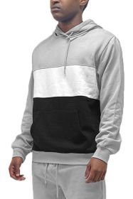 COLOR BLOCK PULLOVER HOODIE (Color: GREY BLACK, size: L)