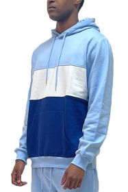 COLOR BLOCK PULLOVER HOODIE (Color: SKY NAVY, size: L)