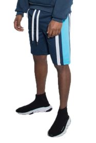 Weiv Mens Color Block Stripe Sweat Shorts (Color: NAVY, size: L)