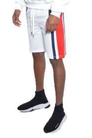 Weiv Mens Color Block Stripe Sweat Shorts (Color: White, size: 2XL)