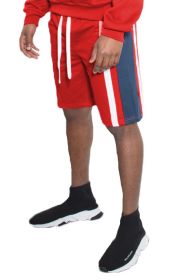 Weiv Mens Color Block Stripe Sweat Shorts (Color: Red, size: 3XL)