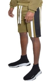 Weiv Mens Color Block Stripe Sweat Shorts (Color: OLIVE, size: 2XL)
