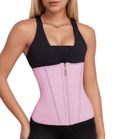 Waist Trainer for Women Latex Sport Underbust Steel Boned Corset Shapewear with Zipper Hook Shapewear Double Control Body Shaper  Workout Fajas Colomb (Color: Pink, size: M)