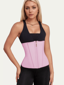 Waist Trainer for Women Latex Sport Underbust Steel Boned Corset Shapewear with Zipper Hook Shapewear Double Control Body Shaper  Workout Fajas Colomb (Color: Pink, size: L)