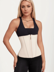 Waist Trainer for Women Latex Sport Underbust Steel Boned Corset Shapewear with Zipper Hook Shapewear Double Control Body Shaper  Workout Fajas Colomb (Color: Nude, size: L)