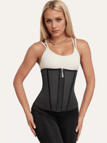 Waist Trainer for Women Latex Sport Underbust Steel Boned Corset Shapewear with Zipper Hook Shapewear Double Control Body Shaper  Workout Fajas Colomb (Color: Black, size: L)