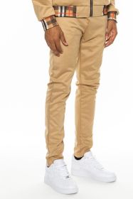 Checkered Plaid Waist Band Track Pants (Color: KHAKI, size: 3XL)