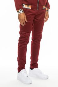 Checkered Plaid Waist Band Track Pants (Color: BURGUNDY, size: M)