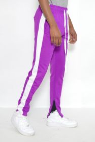 SLIM FIT SINGLE STRIPE TRACK PANT (Color: PURPLE WHITE, size: XL)
