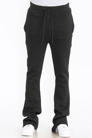 Mens Solid Fleece Flare Stacked PANTS (Color: Black, size: 34)