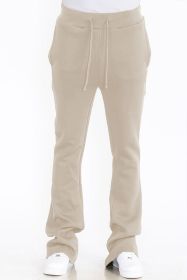 Mens Solid Fleece Flare Stacked PANTS (Color: OATMEAL, size: 38)