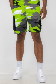 Weiv Mens Full Camo Sweat Shorts (Color: LIME, size: 2XL)