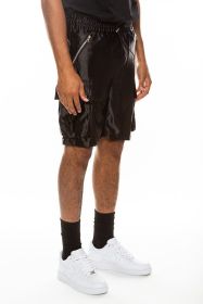 Satin Street Cargo Shorts (Color: Black, size: S)