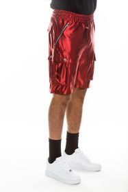 Satin Street Cargo Shorts (Color: Red, size: S)