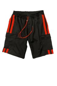Two Stripe Cargo Pouch Shorts (Color: black orange, size: 2XL)